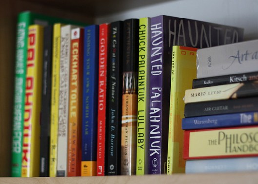 Keeping books of the same size together looks organized and clean