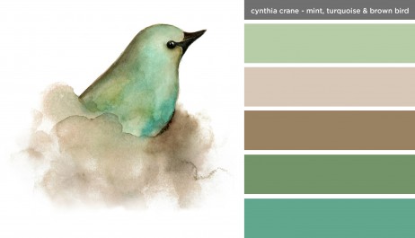Art Inspired Palette: Cynthia Crane-Mint, Turquoise and Brown Bird